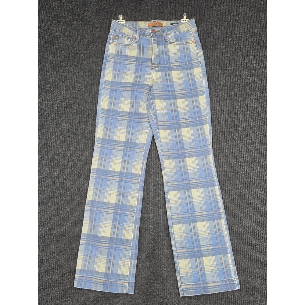 Judy Blue Los Angeles Plaid Straight Fit Jeans Blue Yellow JB88697 P Size 5/27